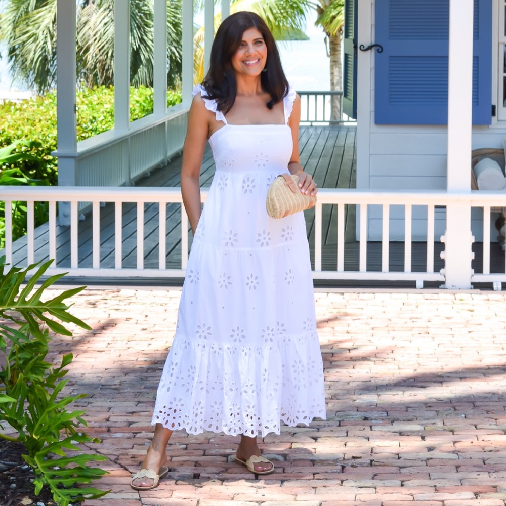 ✨🐠 J. Crew White Eyelet Tiered Maxi Beach Dress 🐠✨